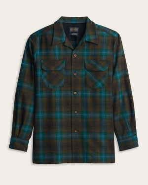 Pendleton Men's Board Shirt Teal Charcoal Ombre Plaid Wool USA