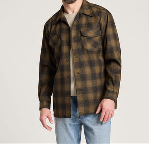 Pendleton Men's Board Shirt Olive Shadow Plaid Wool USA