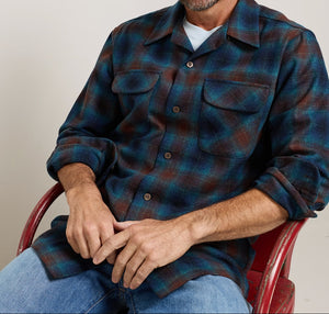 Pendleton Men's Board Shirt Brown Navy Ombre Plaid Wool USA