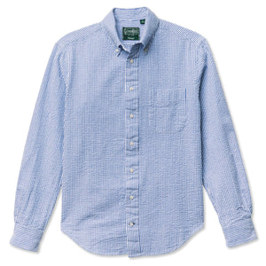 Gitman Vintage Blue Stripe Seersucker Long Sleeve Shirt Made in USA