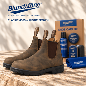 Blundstone Men's Classics #585 Chelsea Boots Rustic Brown + Rustic Shoe Care Kit Bundle