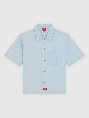 Dickies Men's Denim Short Sleeve Button Up Shirt Workwear Cotton Durable Casual Fog Blue