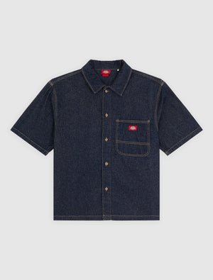 Dickies Men's Denim Short Sleeve Button Up Shirt Workwear Cotton Durable Casual Rinsed