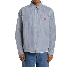Dickies Hickory Stripe Work Shirt Men's Indigo Long Sleeve Button Up