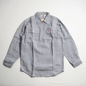 Ben Davis 1/2 Zip Work Shirt Hickory Men's Long Sleeve 100% Cotton Durable Workwear