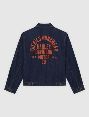Dickies x Harley-Davidson Denim Jacket Men's Dark Wash Embroidered Trucker Jacket